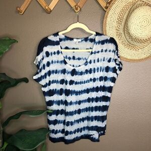Joie Blue Linen Tie Dye Short Sleeve Shirt